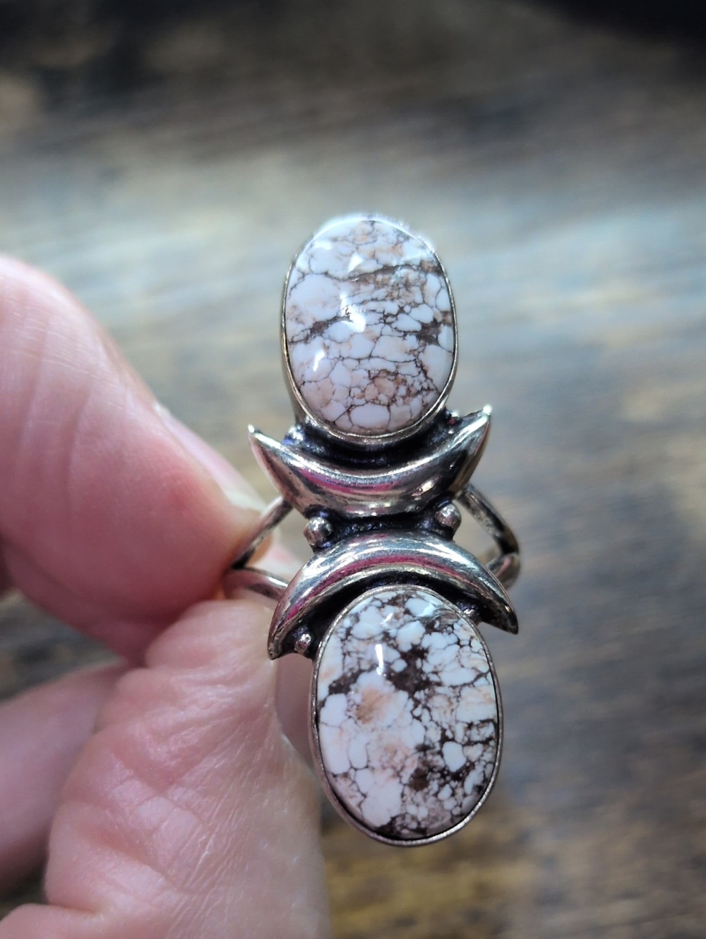 White Howlite Oval Double-Stone Sterling Statement Ring